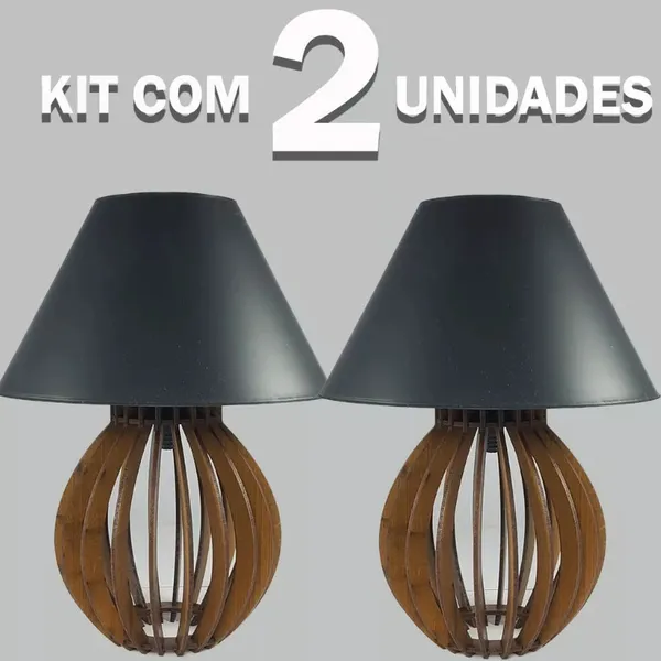 Kit 2 unidades Abajur Cupula Preto - Luminária Para Decoração Quarto e Sala Escritório
