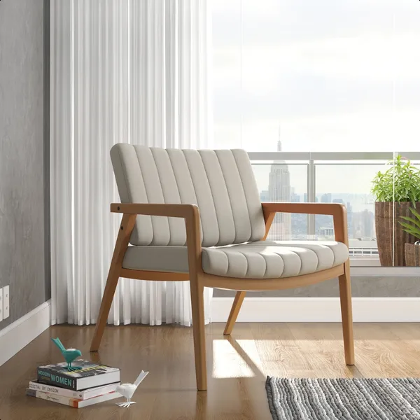 Poltrona Premium Uxuá pés em madeira, luxo, linho, decorativa