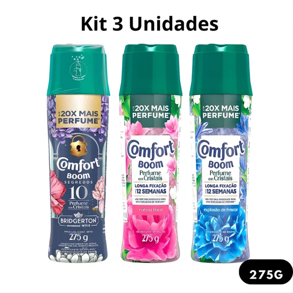 Kit 3 Comfort Boom Cristais Fragrâncias - Bridgerton, Euforia Floral, Explosão Frescor 275g