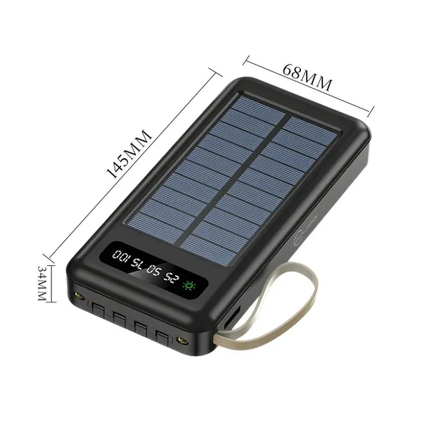 Carregador Portátil Power Bank Solar 20000mAh com cabos 5 em 1 e lanterna LED
