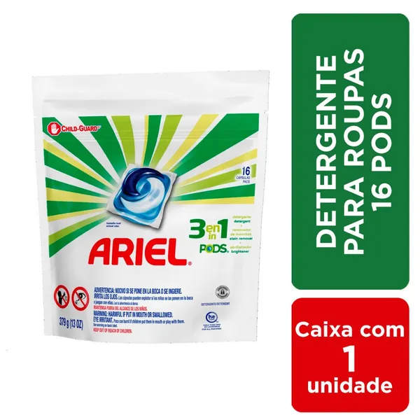Detergente Lava Roupas Ariel 3 Em 1 Pods - 16 Capsulas