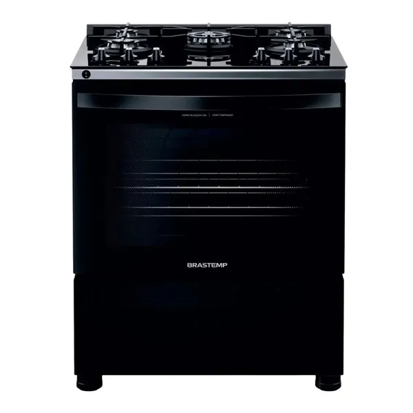 Fogão Brastemp 5 Bocas Preto Com Mesa de Vidro e Turbo Chama - BFS5VCE