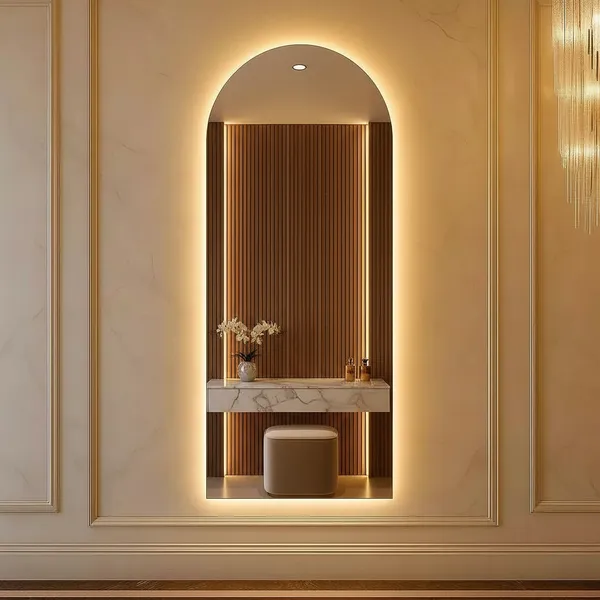 Espelho corpo inteiro Oval Madri Led 120cm x 50cm Led Branca e Amarela Flame Quarto Salão Loja