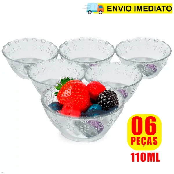 Kit jogo de taça sobremesa Toffee Rocks 6 peças 110ml Tigela Bowl em vidro