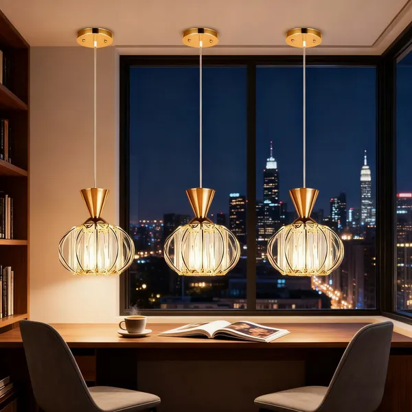 KIT 1-3 Lâmpada De Teto Leve Lustre De Cristal De Metal Nórdico Simples Bivolt Luz 3 Cores