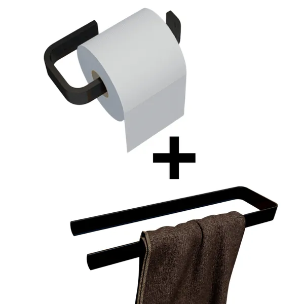 Kit acessórios para banheiro porta toalha de rosto + Papel Higiênico Preto Fosco Quadrado Adesivo