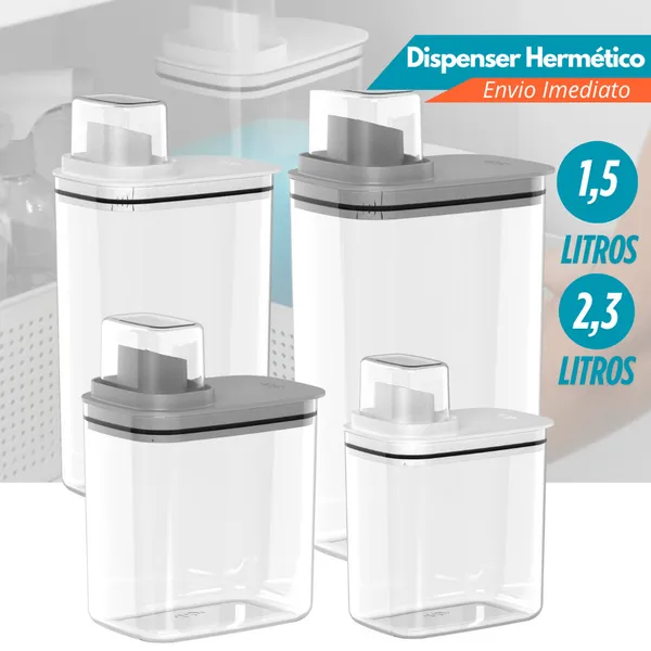 Kit Dispenser Organizador Lavanderia 2,3 e 1,5 Litros Acrílico amaciante sabão em pó Lavanderia 