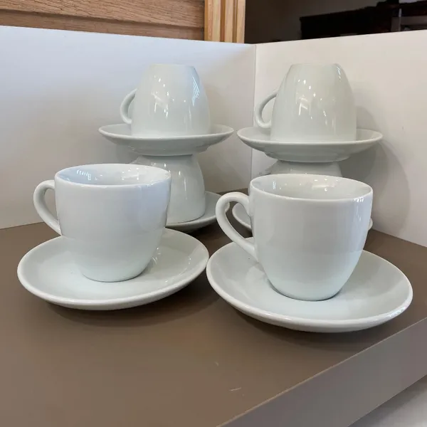 Conjunto 6 Xícaras de Chá 230ml com os pires Porcelana Branca | Karol | Segunda Linha