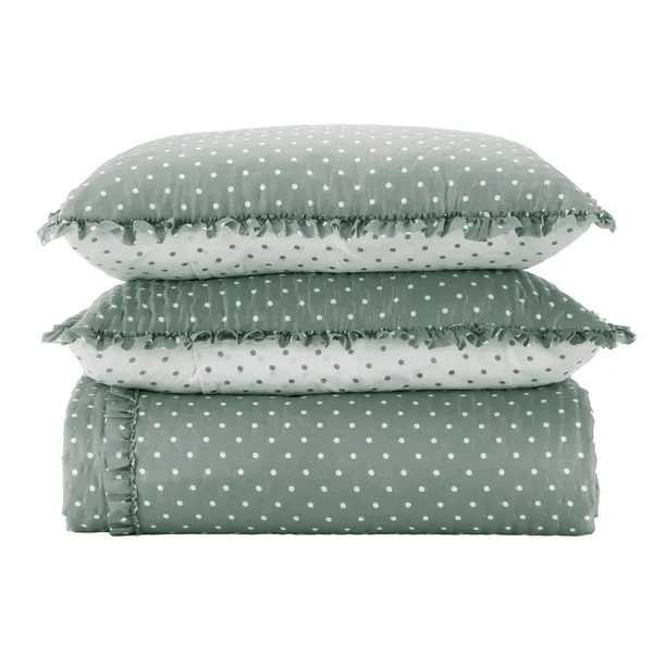 Kit Cobre Leito Colcha Poá com Babado 03 Peças Dupla Face com Porta Travesseiro 200 Fios Solteiro Casal Queen King