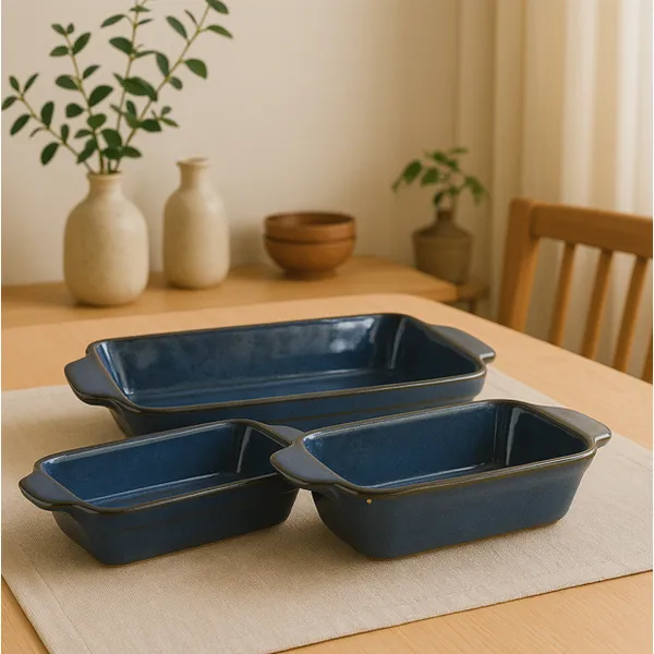 Kit  3 Travessas Com Alça 1 Pequena 1 Média 1 Grande Cerâmica Louça Decoração Mesa Posta