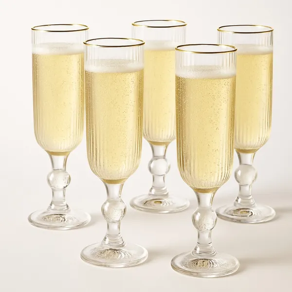 Kit 6 Taça Champanhe Espumante Versalhes Borda Dourada 170ml Natal Ano Novo
