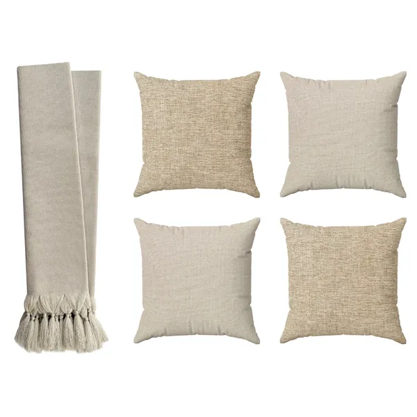 Kit Manta​ Para Sofá Gigante 3 Metros + 4 Capas De Almofadas Bege Cru