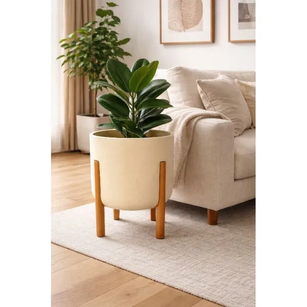 VASO NORTICO DECORATIVO COM PÉ DE MADEIRA TAMANHO M 37x33x33