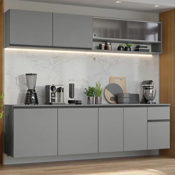 Armário de Cozinha Completa 240 cm Suspenso Nice Madesa 04