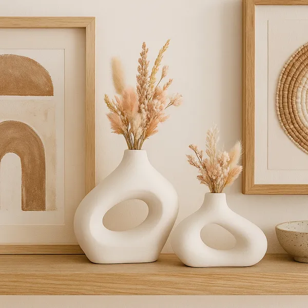 Kit Vaso Decorativo Minimalista Boho Escultura Moderna Rústica 2pçs | Decoração Casa Escritório