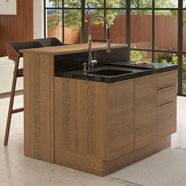 Ilha de Cozinha com Bancada e Balcão 120 cm Rustic Stella Madesa