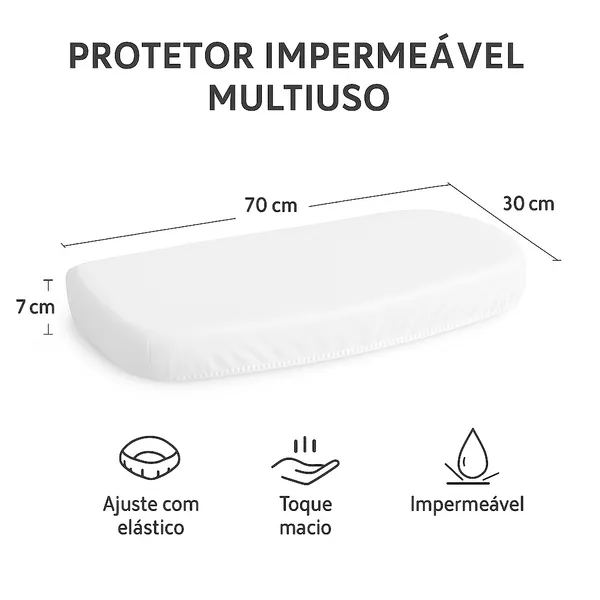 Capa Protetora Impermeável Bebê 70x30cm p/ Mini Colchão Trocador Moisés Com Elástico