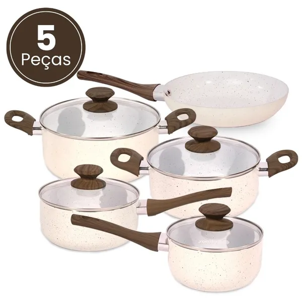 Jogo De Panelas Indução Antiaderente Cerâmica Jogo 5 Peças