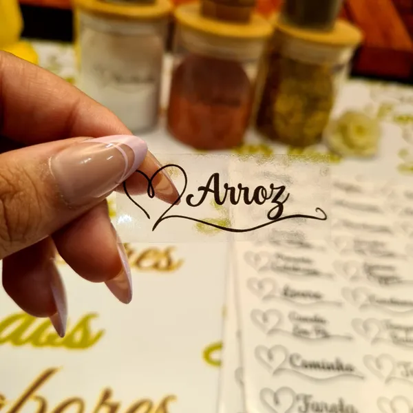 50 Adesivos Transparentes para Temperos e Mantimentos Vinil Resistente à Água 5x2cm