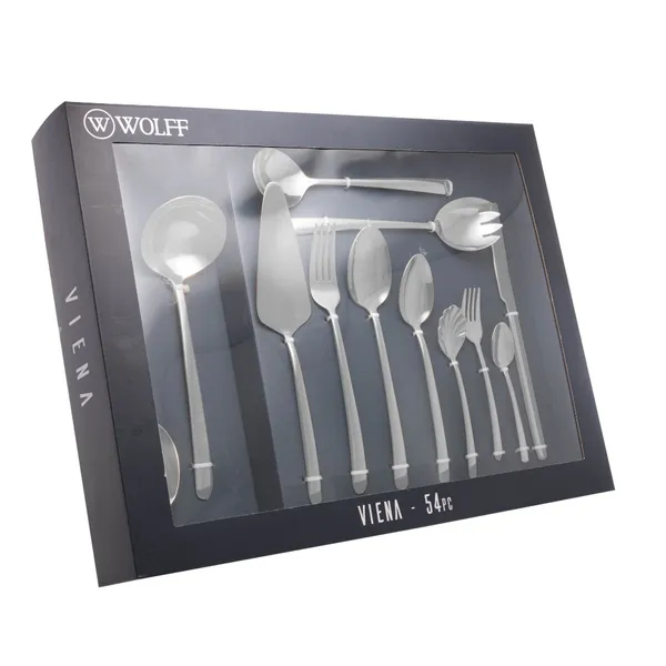 Faqueiro 20, 25, 30, 35, 48 ou 54 peças de aço inox prateado com Gift Box Viena Wolff