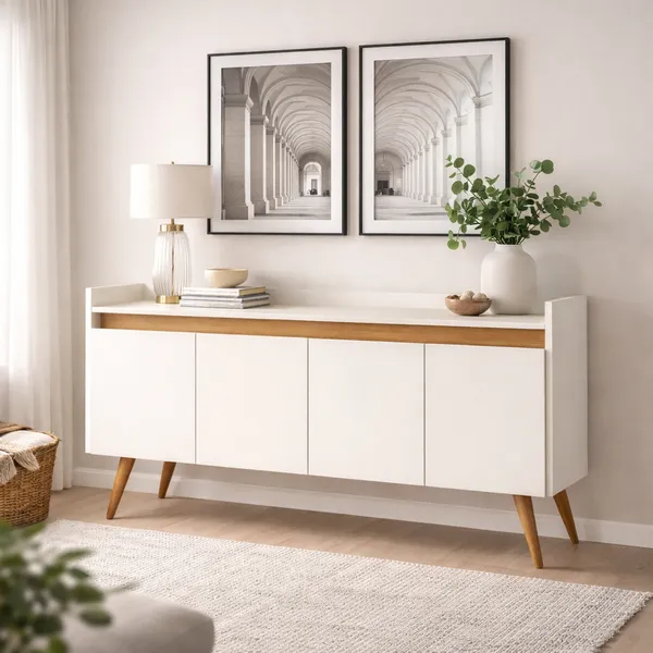 +Aparador Sala Retrô Pés Palito Em Madeira Maciça - Luxo 4 Portas - Cores - Lojas G2 Móveis Prime