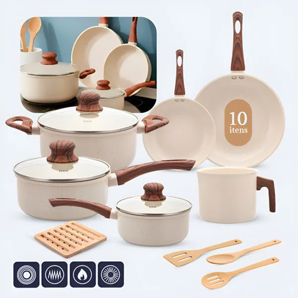 Jogo De Panelas Induçao Antiaderente Cerâmica 10 Peças Ppg ​ Pfoa Free Vanila Premium