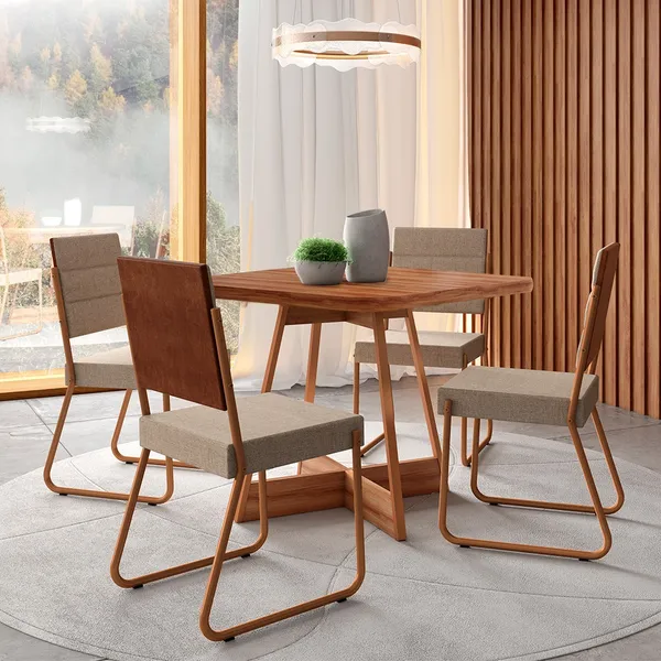 Conjunto Sala de Jantar 4 Cadeiras Charlotte Carraro Nogal