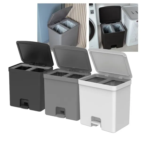 Lixeira Grande com Pedal Esconde Sacola 20L Compartimento Duplo Cozinha Lavanderia Casa OU Trium