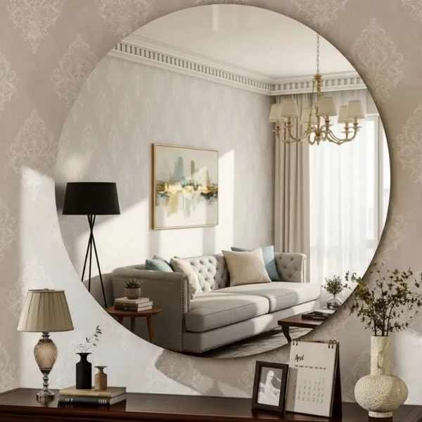 Espelho De Parede Redondo  De vidro 60 X 60 CM  Moderno Lapidado SALA ESCRITORIO HALL QUARTO