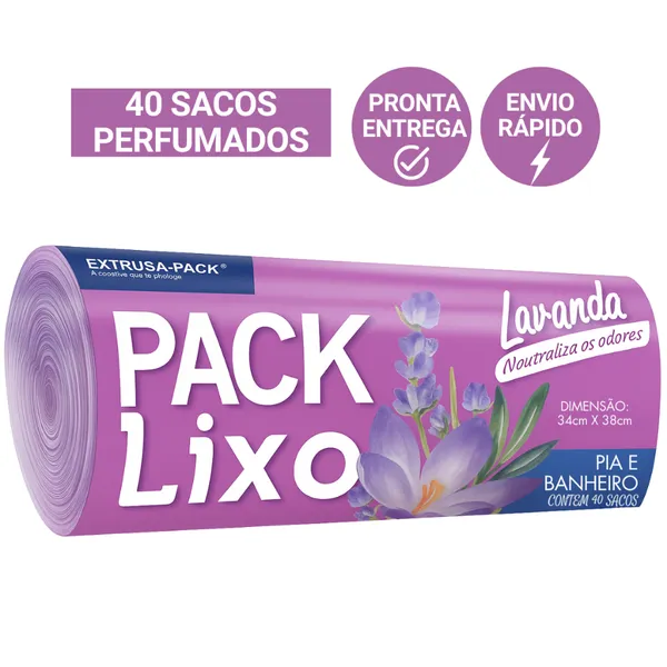 Saco de Lixo Lavanda Perfumado Pia e Banheiro 34x38cm 40 sacos Anti Odor Insetos Neutraliza Odores