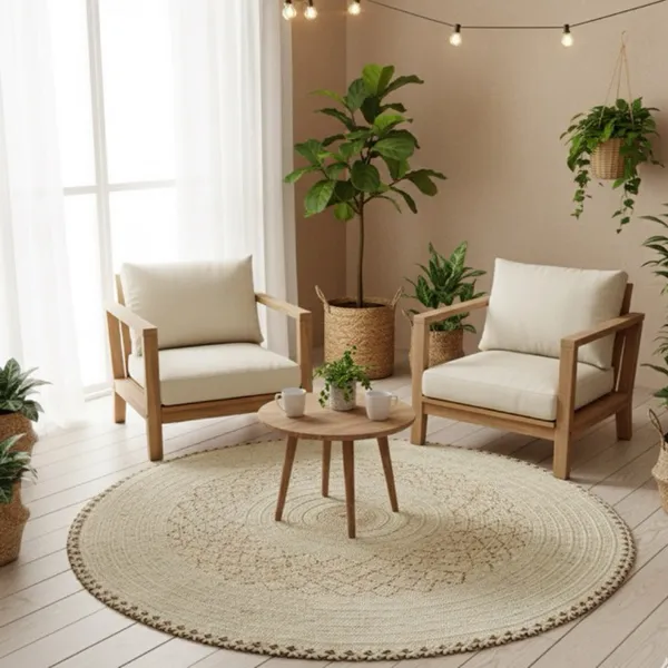 Tapete Ilha Redondo em Palha Carnaúba 1.50mt Artesanato Natural para Decoração