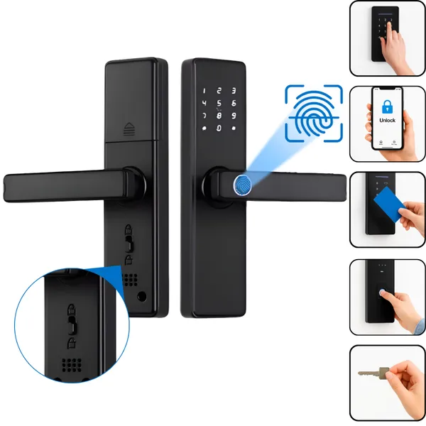 Fechadura Eletrônica Digital 5 em 1 Com Biometria, Bluetooth, Senha Touch, Chave e Tag