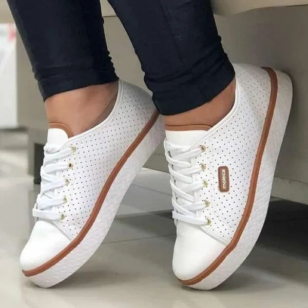 Tênis Feminino Moleca Casual Plataforma Sola Alta Salto Cadarço Conforto Leve 5712205