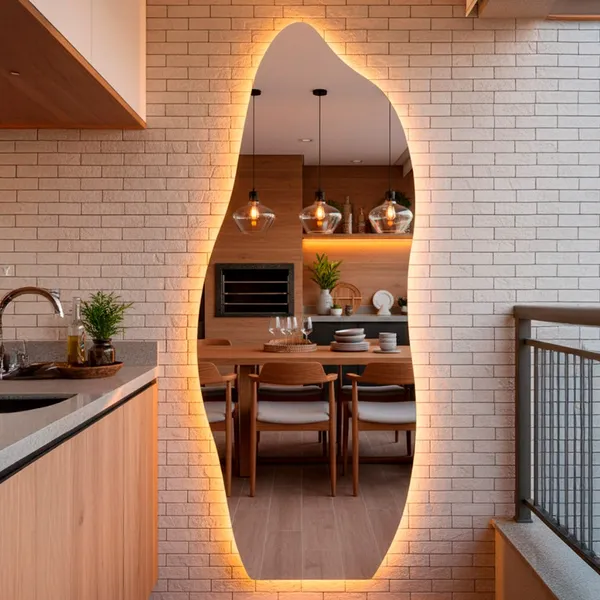 Espelho Grande Orgânico de Corpo Inteiro com Led 170x70cm Espelho com Luz Indireta Quente ou Fria