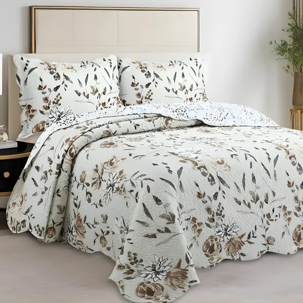 Kit Cobre Leito Colcha 03 Pçs Estampada Dupla Face com Porta Travesseiros Antialérgico Super Macio Solteiro Casal Queen