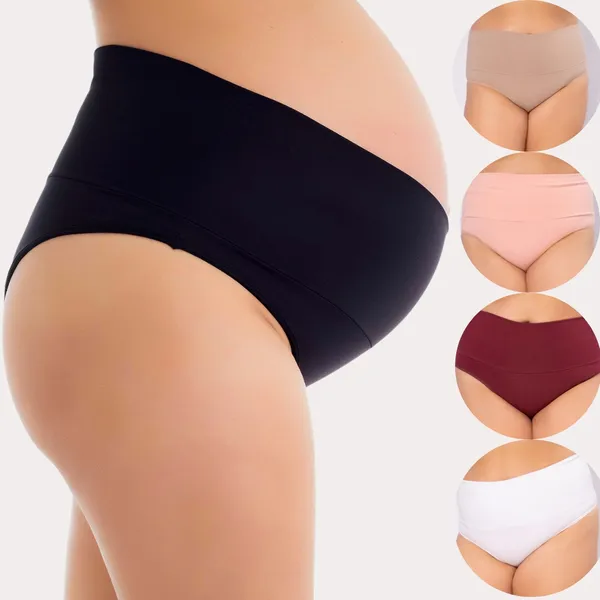 Kit com até 5 Calcinhas Gestante e Pós-Parto - Algodão Cós Alto Duplo - Conforto - Plus Size - Do M ao 54