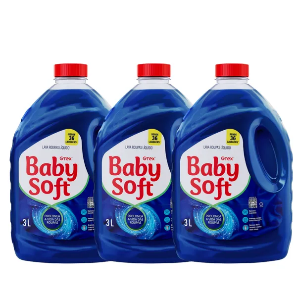 Kit 3 Lava Roupas Liquido Baby Soft Max Performance - Azul 3L