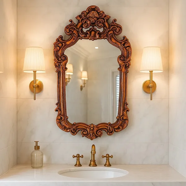 Espelho Grande Retangular Bordas Curvas Ornamentos Europeus Detalhes Provençal  Resina