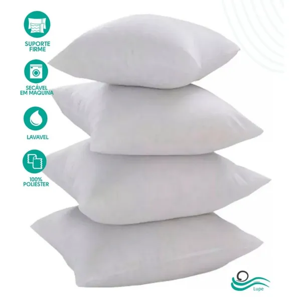 KIT 4 ENCHIMENTOS PARA ALMOFADAS 45X45 FIBRA SILICONADA VIRGEM ANTIALÉRGICO ANTIÁCARO