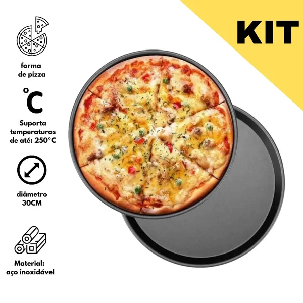 KIT2 Formas Bandeja Grande Antiaderente Redonda Pizza Pão Queijo Forma 30cm