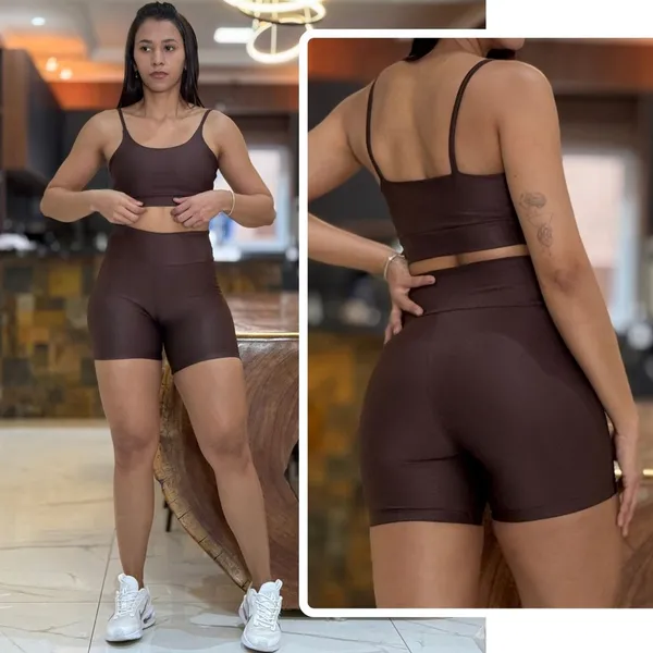 Conjunto de Academia Feminino Short + Top com Zero Transparência e Cintura Alta
