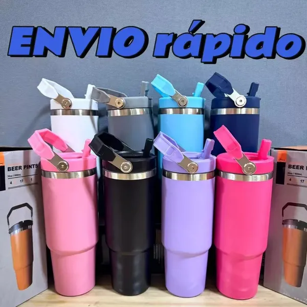 Copo Térmico Inox 900ml/600ml Tampa na Cor do Copo ,com Canudo ,Térmica Inoxidável natal portátil