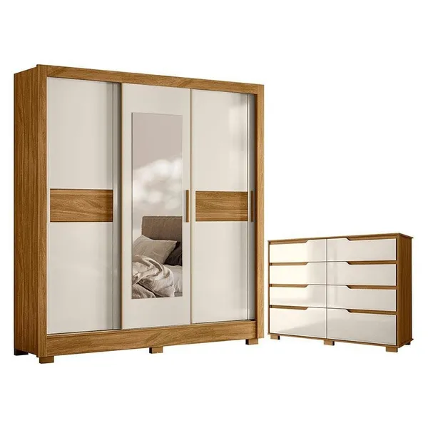 Guarda Roupa Casal Bahamas e Cômoda Texas Freijó Off White – Moval