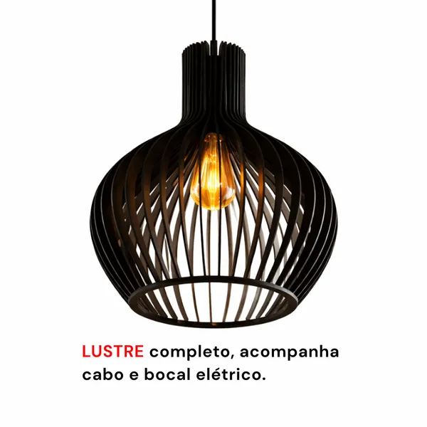 Kit 03 Pendente Luminária De Teto Modelo Rústico De Madeira Com Fiação Completa