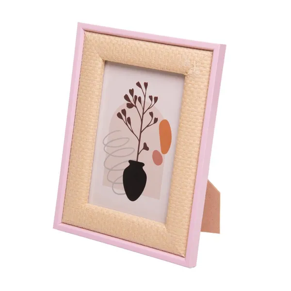 Porta-Retrato Trançado Rústico 10cm x 15cm​ Rosa MDF