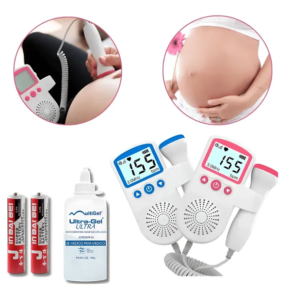 Kit Sonar Fetal Doppler Monitor de Frequência Cardíaca com Gel e Pilha