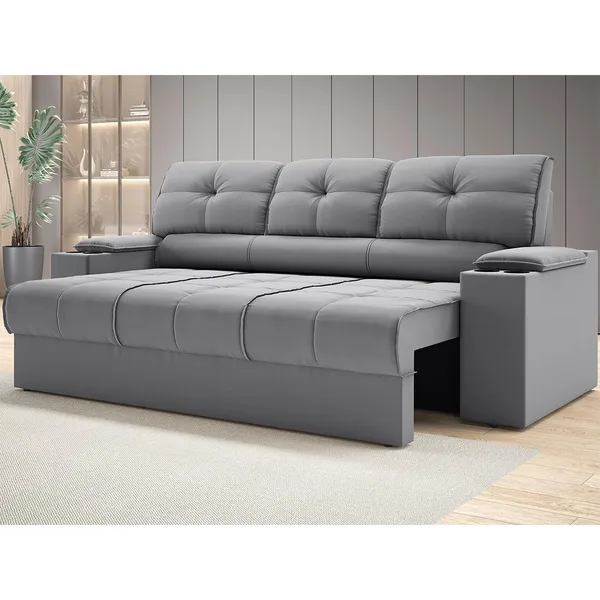 Sofá com Porta Copos Retrátil e Reclinável Tom 2,05m Velosuede - NETSOFAS