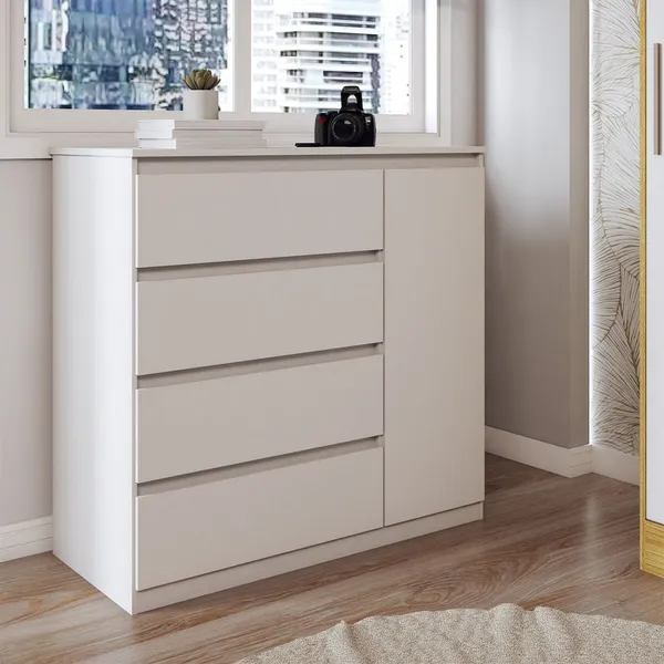 Cômoda Luna 1 Porta 4 Gavetas Branco Neve - Panorama Móveis