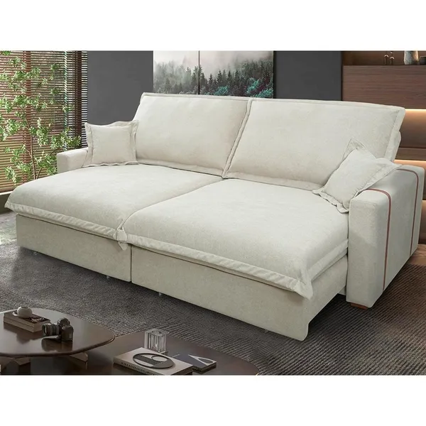 Sofá Retrátil Reclinável Nairobi 2,38m Bege Bouclê