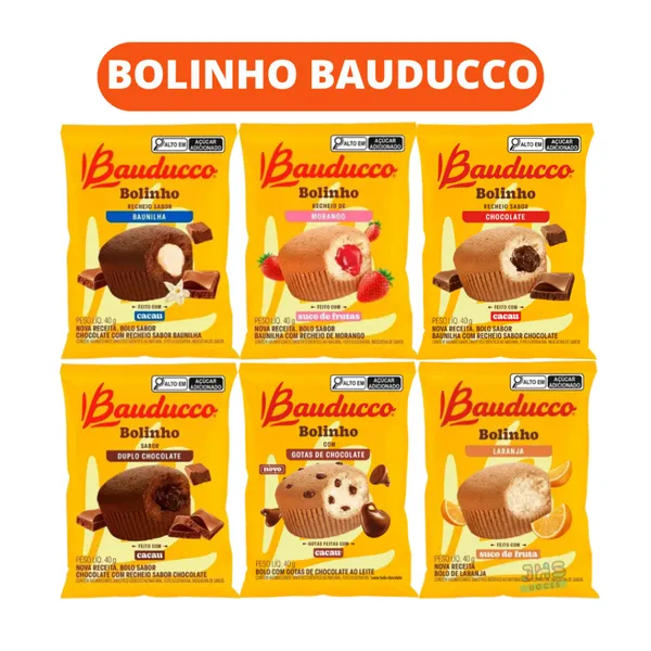Bolo Bolinho Bauducco Chocolate Caixa 16un 40g kit escolar
